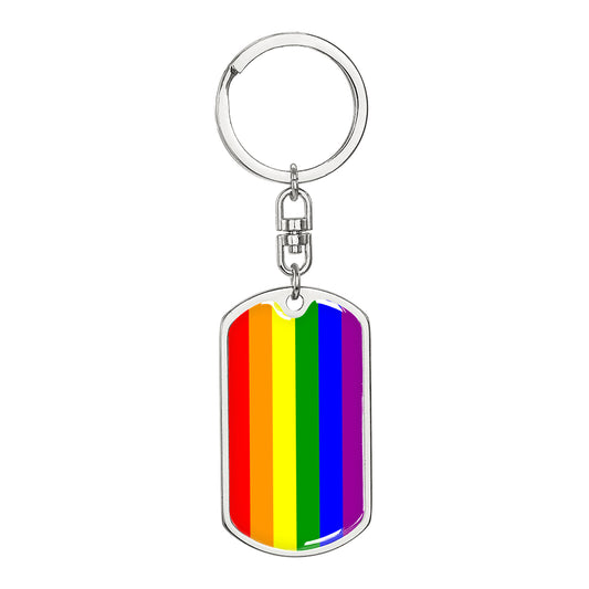 LGBT - 6 Color Pride Flag Dog Tag Keychain - Gold or Silver - Engraving Option