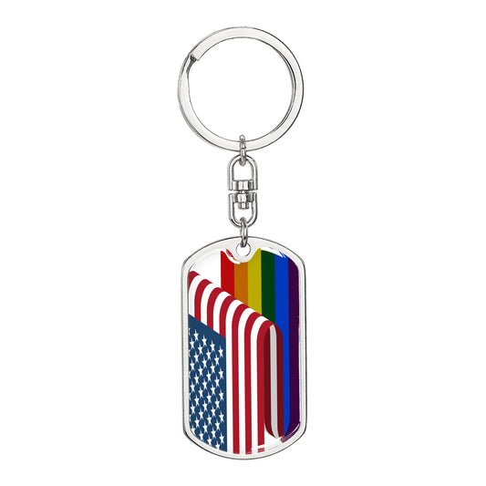 American Pride Dog Tag Keychain - Silver or Gold - Engraving Option