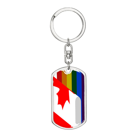 Canadian Pride Flag Dog Tag Keychain - Silver or Gold - Engraving Options