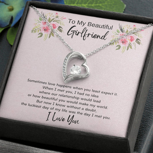 To My Beautiful Girlfriend Forever Love Heart Necklace