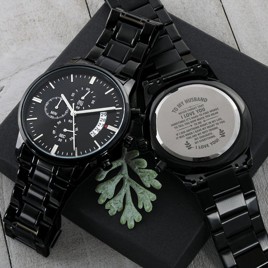 Stunning Customized Black Chronograph Watch - To My Husband