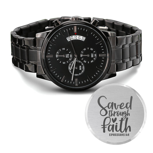 Saved Through Faith Men's Black Chronograph Watch