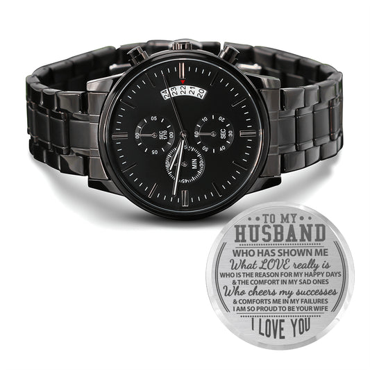 To My Husband - Men's Black Chronograph Watch