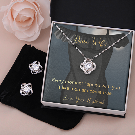 To My Dear Wife Stunning 3pc Set Love Knot Necklace with Matching Love Knot Earrings