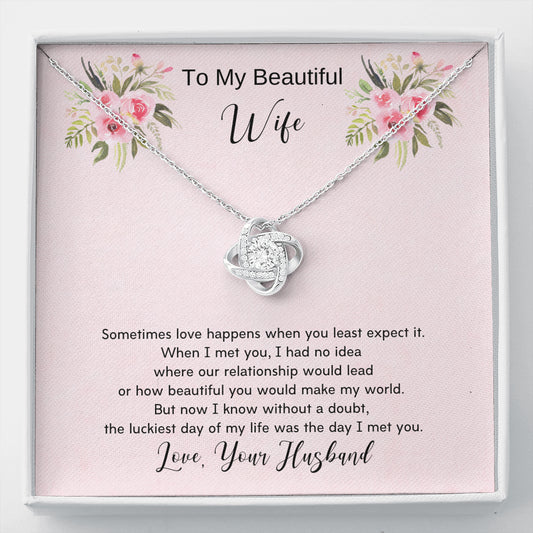 To My Beautiful Wife Love Knot Necklace from Husband