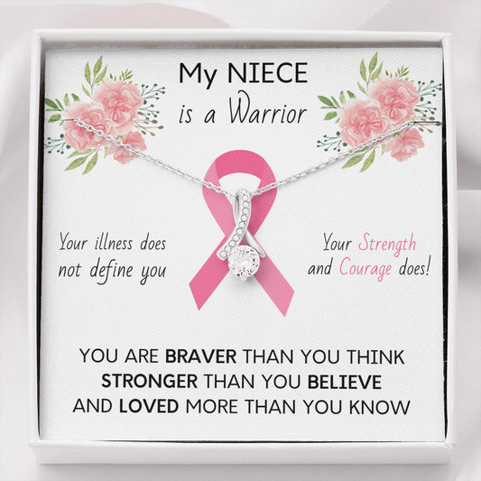 BREAST CANCER Ribbon My NIECE Is A Warrior - Beautiful Ribbon Necklace - Breast Cancer Awareness for Niece