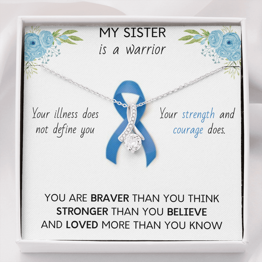 COLON CANCER RIBBON - My SISTER is a Warrior - Beautiful Ribbon Necklace - Cancer Awareness for Sister