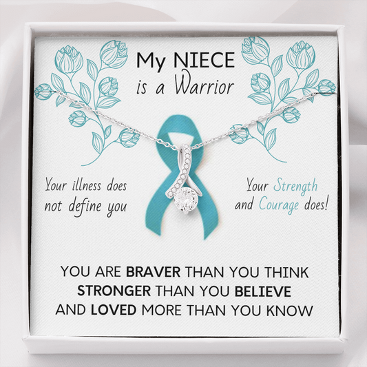 OVARIAN CANCER Ribbon My NIECE is a Warrior - Beautiful Ribbon Necklace - Cancer Awareness for Niece