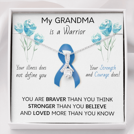 COLON CANCER Ribbon - My GRANDMA is a Warrior - Beautiful Ribbon Necklace - Cancer Awareness for Grandma