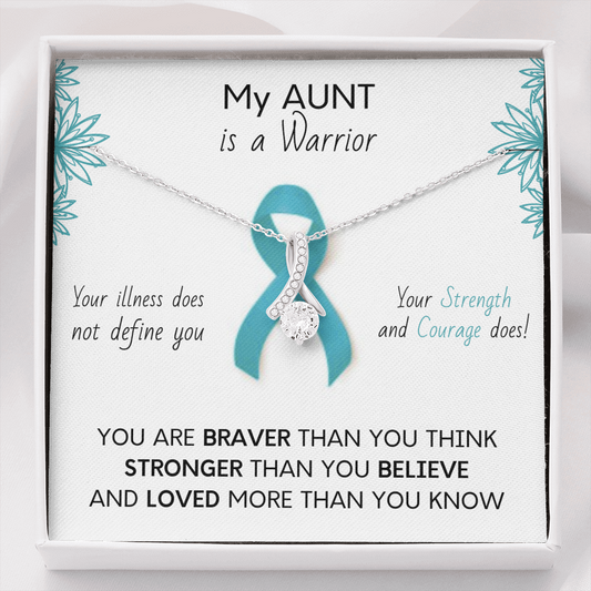 OVARIAN CANCER Ribbon My AUNT is a Warrior Beautiful Ribbon Necklace - Cancer Awareness for Aunt
