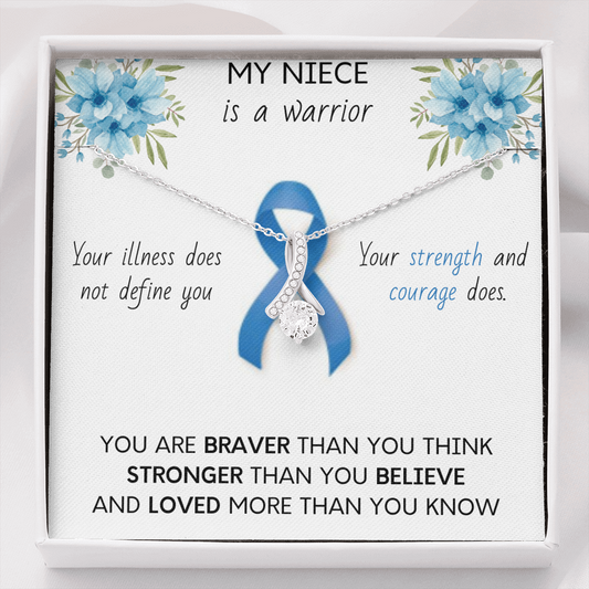 COLON CANCER RIBBON - My NIECE is a Warrior - Beautiful Ribbon Necklace - Cancer Awareness for Niece