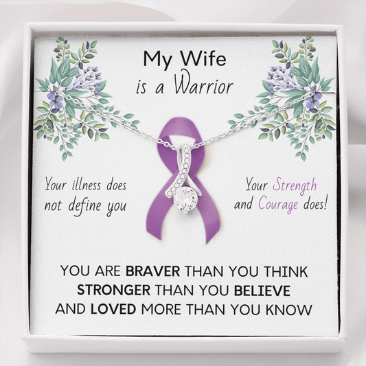 PANCREATIC CANCER Ribbon - My Wife is a Warrior - Pancreatic Cancer Ribbon Necklace Supporting Wife