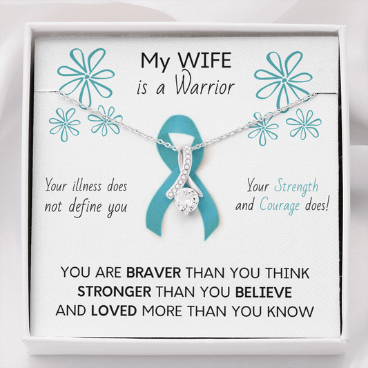 OVARIAN CANCER Ribbon My WIFE is a Warrior - Beautiful Ribbon Necklace - Cancer Awareness for Wife