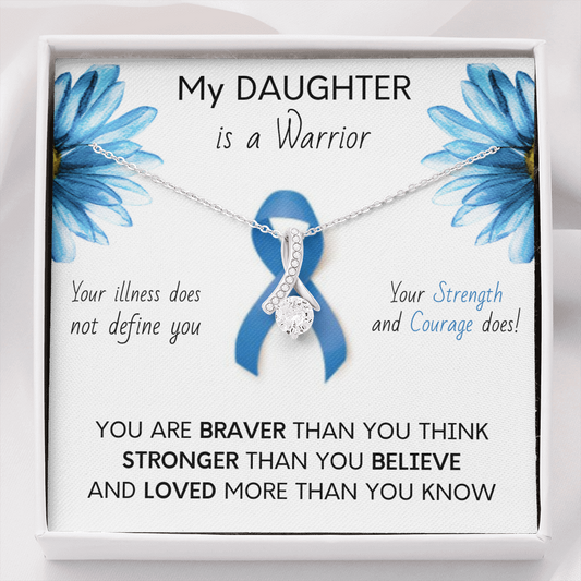 COLON CANCER Ribbon - My DAUGHTER is a Warrior - Beautiful Ribbon Necklace - Cancer Awareness for Daughter