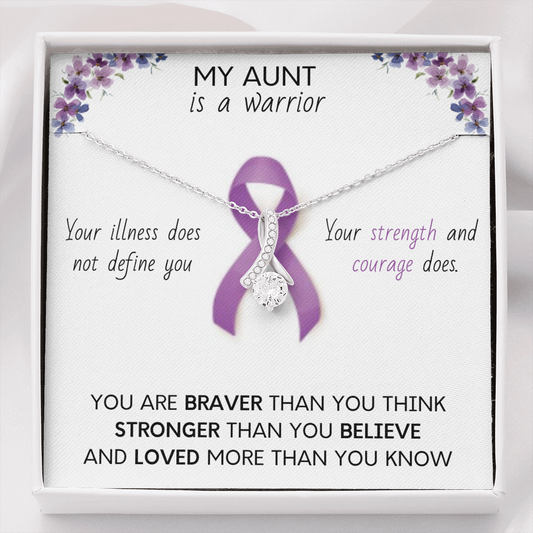 PANCREATIC CANCER Ribbon - My Aunt is a Warrior - Ribbon Necklace Supporting Aunt