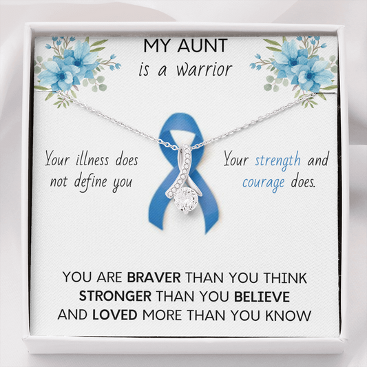 COLON CANCER RIBBON - My AUNT is a Warrior - Beautiful Ribbon Necklace - Cancer Awareness for Aunt