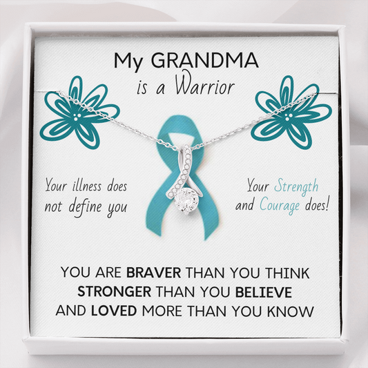 OVARIAN CANCER Ribbon My GRANDMA is a Warrior - Beautiful Ribbon Necklace - Cancer Awareness for Grandma