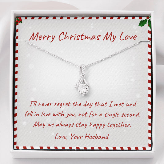 Merry Christmas My Love Beautiful Silver Ribbon Necklace - Gift for Her from Husband