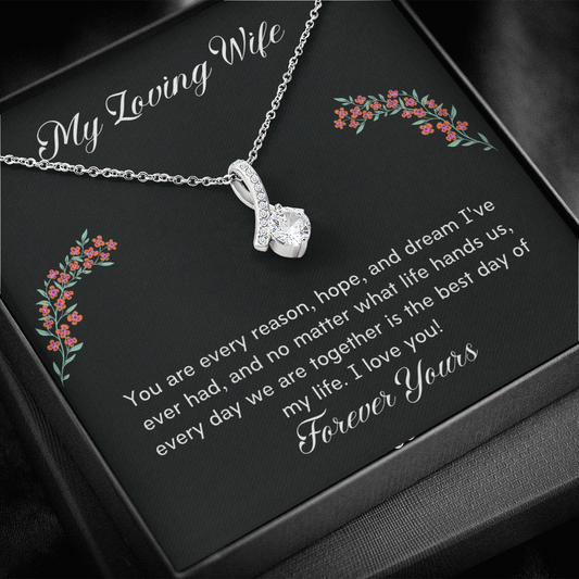 My Loving Wife Forever Yours Stunning Ribbon Shaped Pendant Necklace