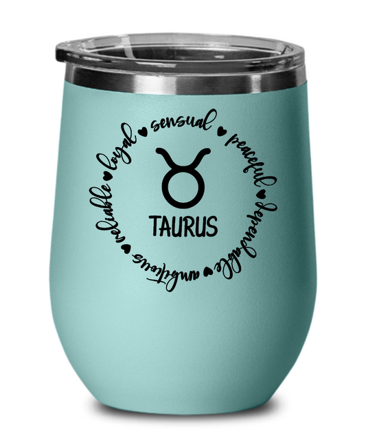 Traits of Taurus 12oz Wine Tumbler