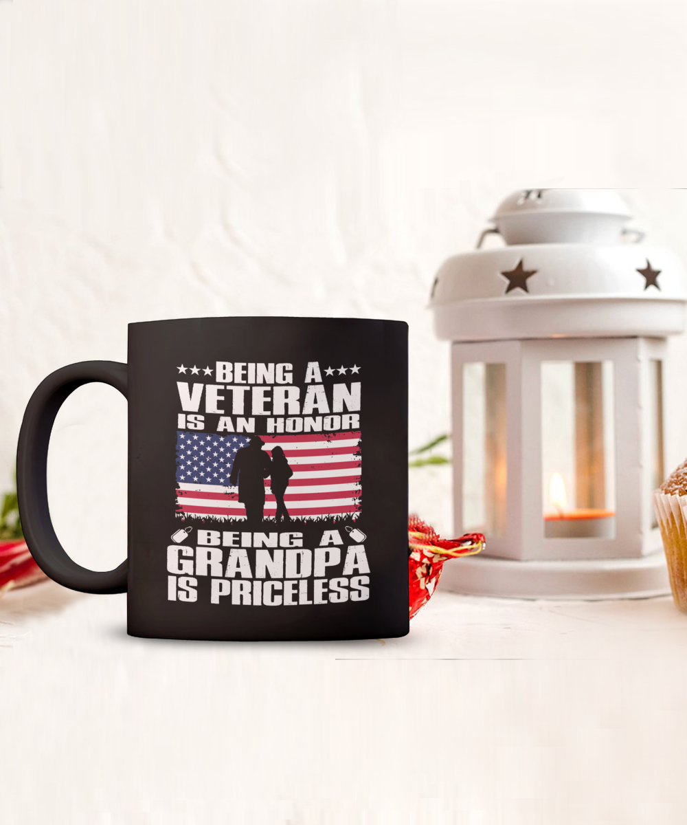 Being A Veteran Is An Honor Being A Grandpa Is Priceless 15oz Black Ceramic Mug