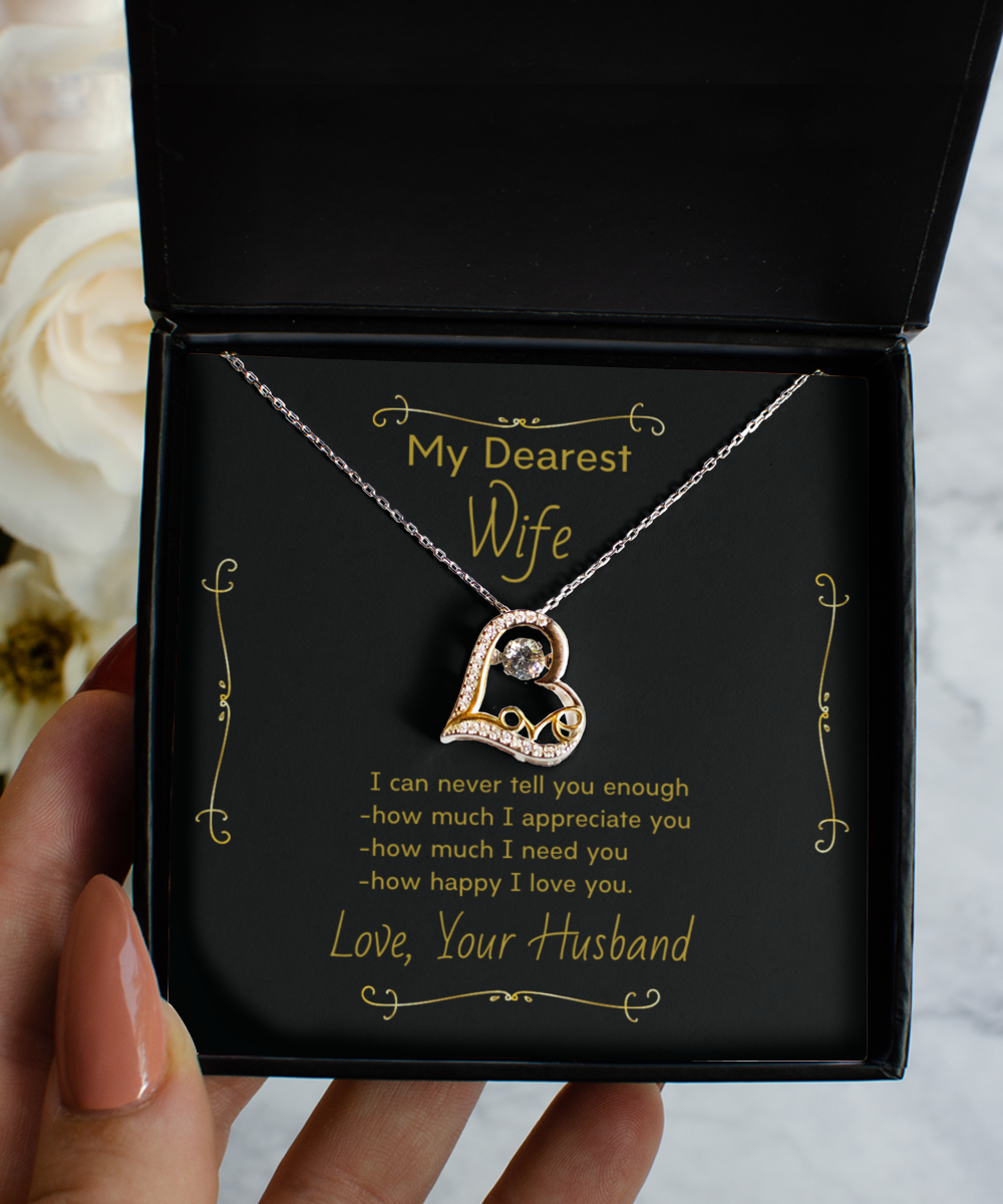 To My Dearest Wife Love Scripted Heart Necklace