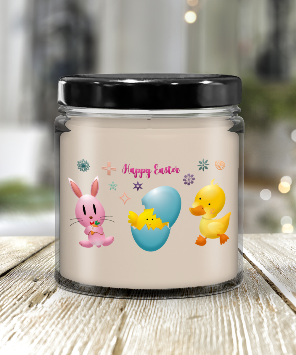 Happy Easter Bunny and Chicks Vanilla Scented Candle in Keepsake Jar with Lid