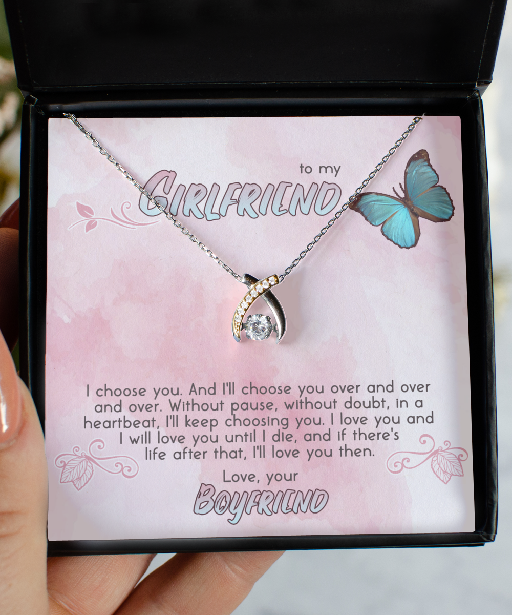 To My Girlfriend Wishbone Necklace - Gift for Her