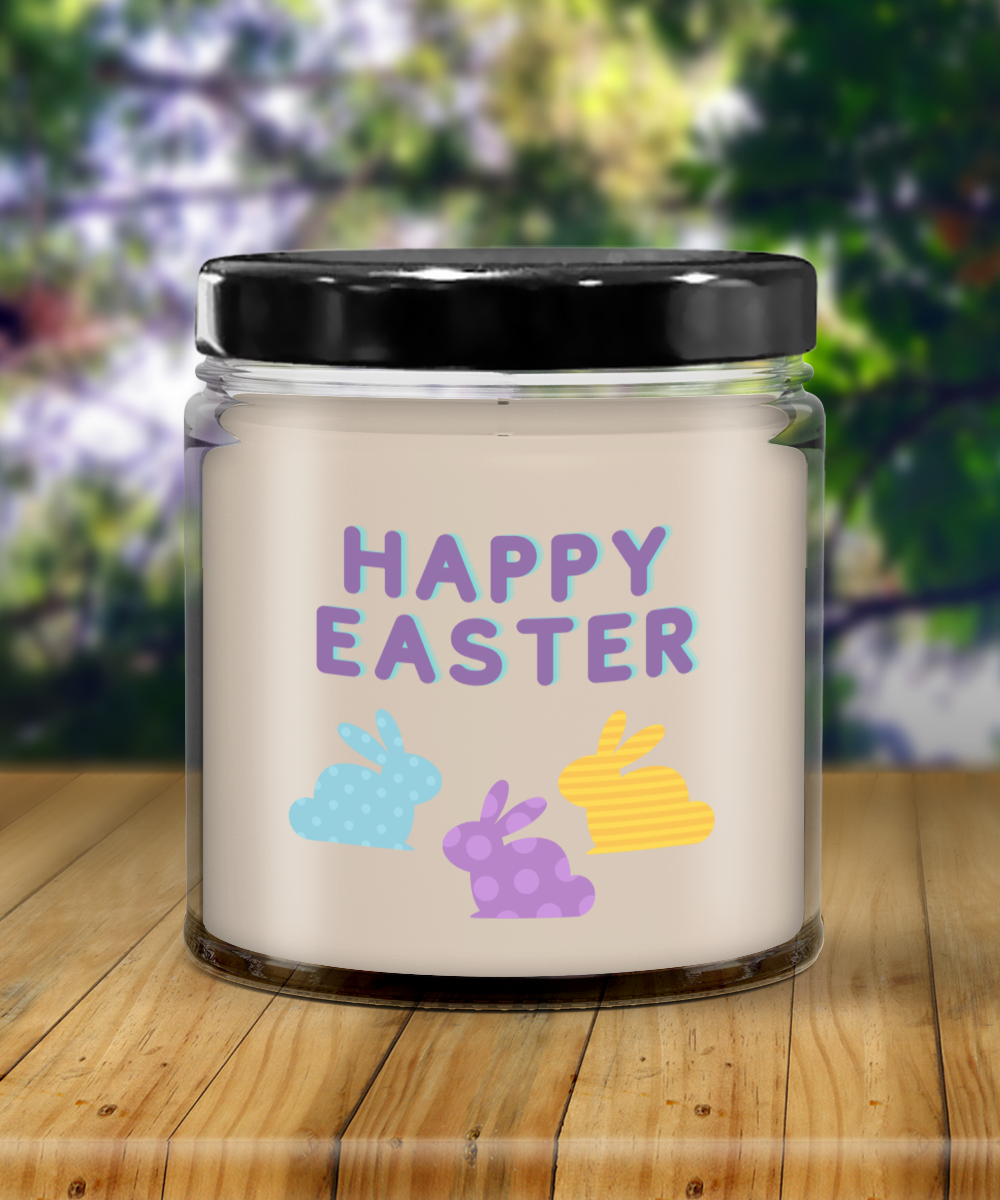 Happy Easter Colorful Bunnies Vanilla Scented Candle - Keepsake Jar with Lid