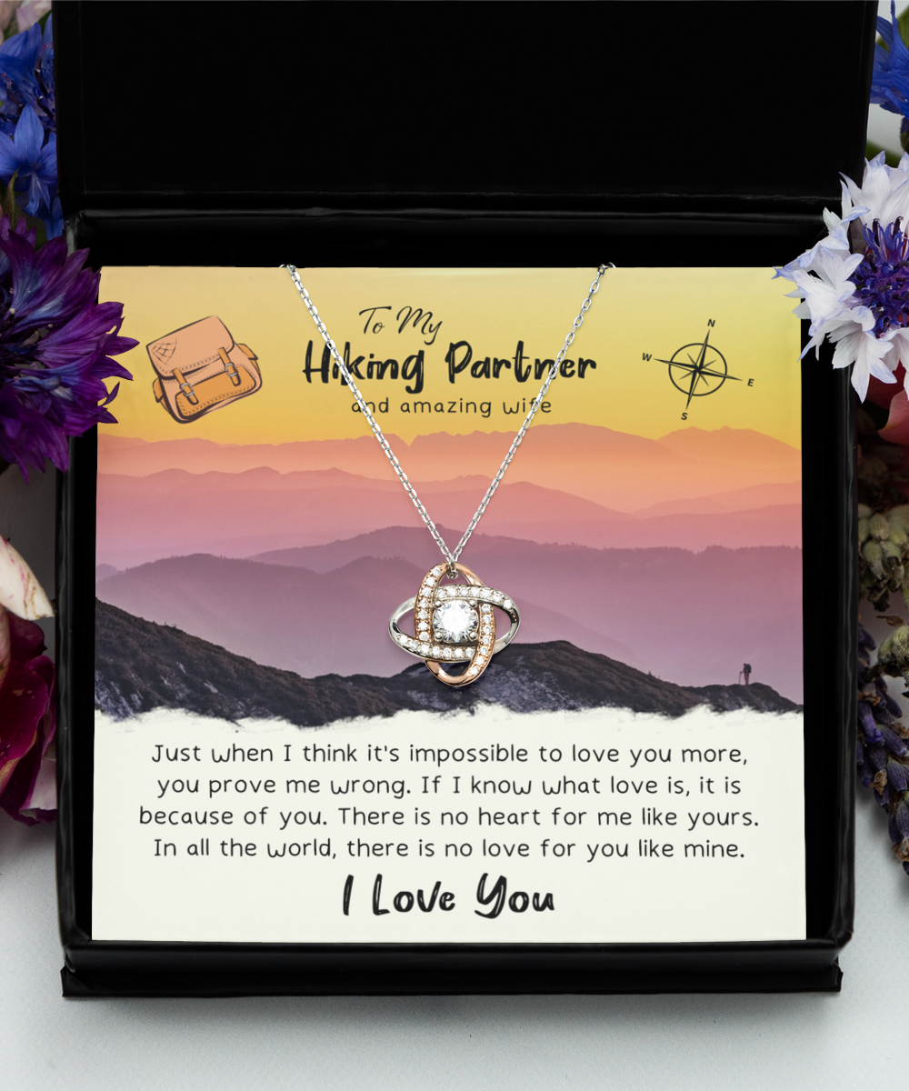 Hiking Partner and Amazing Wife Rose Gold Love Knot Necklace