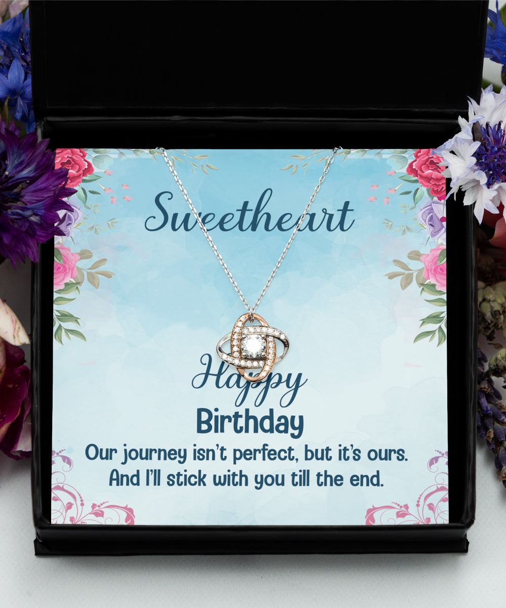Happy Birthday To My Sweetheart Rose Gold Love Knot Necklace