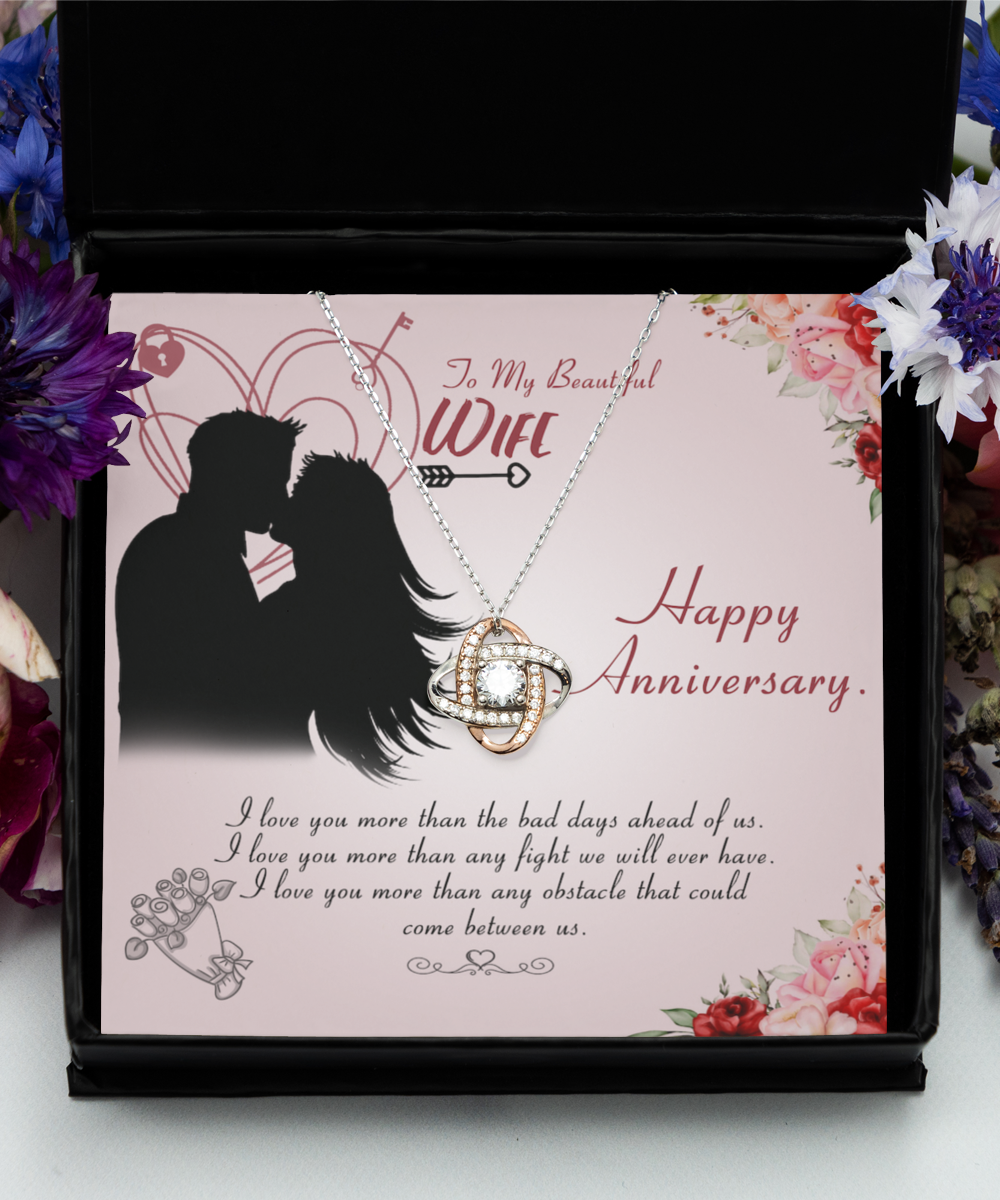 Happy Anniversary Rose Gold Love Knot Pendant for Wife
