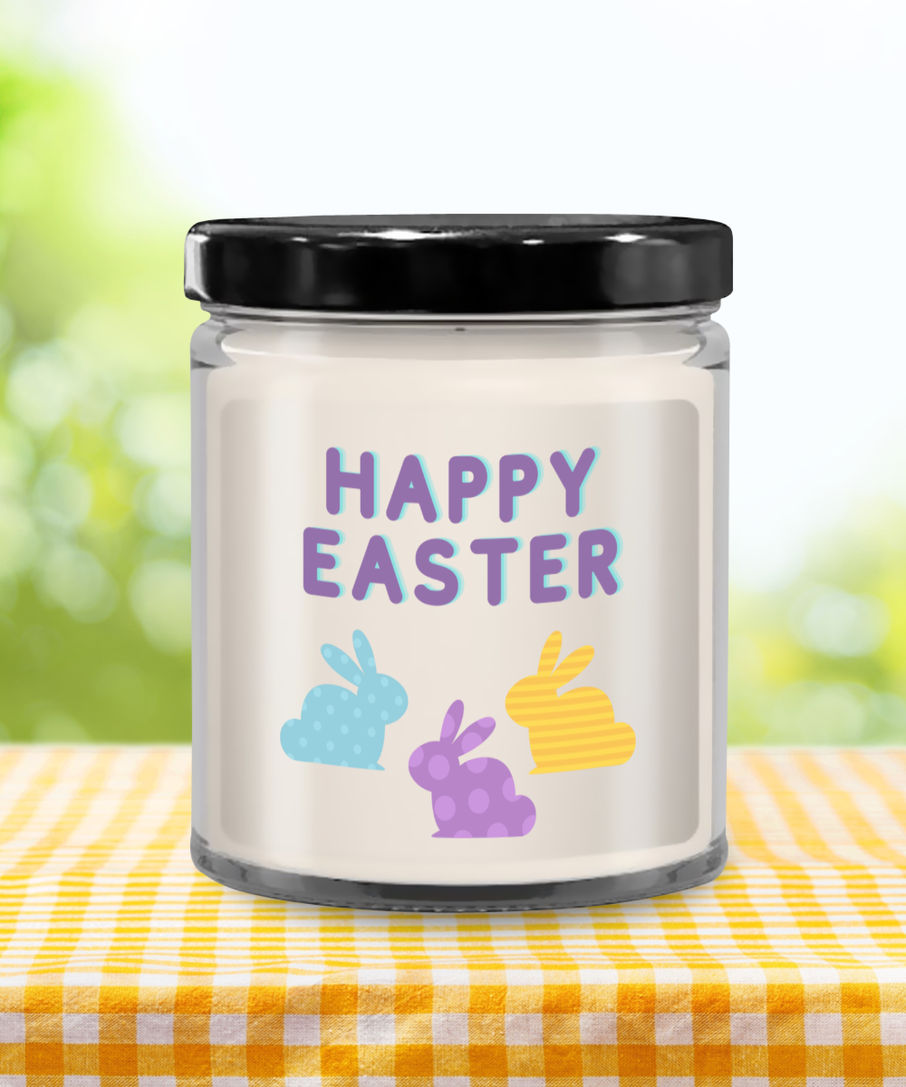 Happy Easter Colorful Bunnies Vanilla Scented Candle - Keepsake Jar with Lid