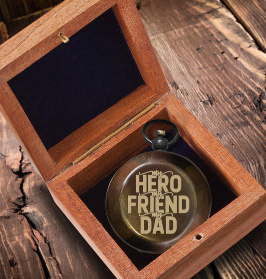 My Hero My Friend My Dad Engraved Compass With Wooden Box