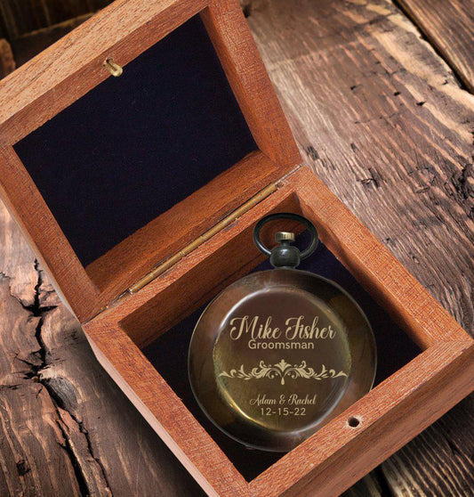 Personalized Compass in Wooden Box -Wedding Party Gift